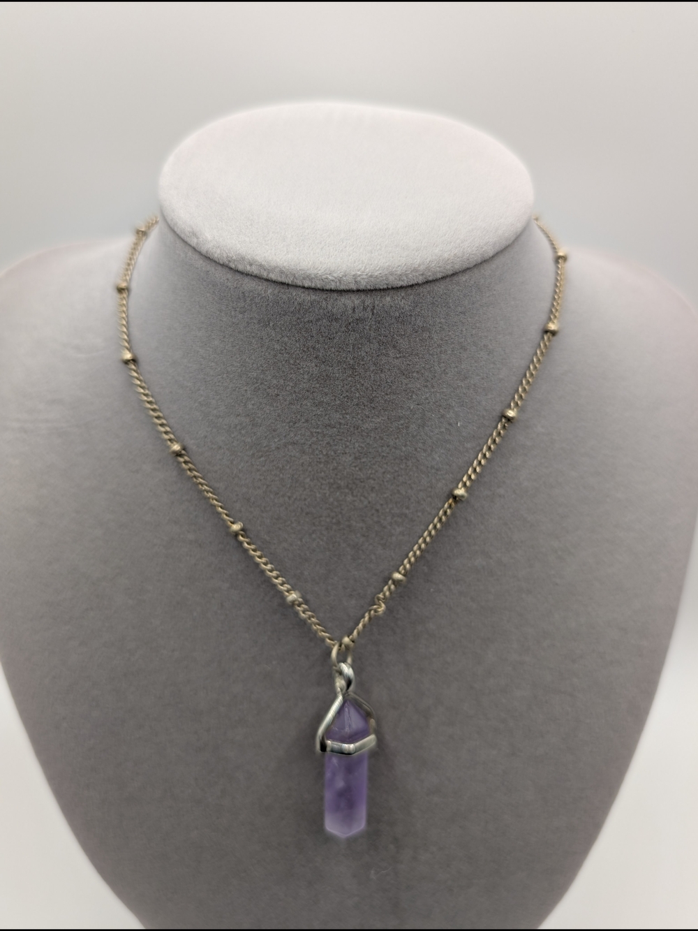 Silver Tone Amethyst Point Pendant Necklace